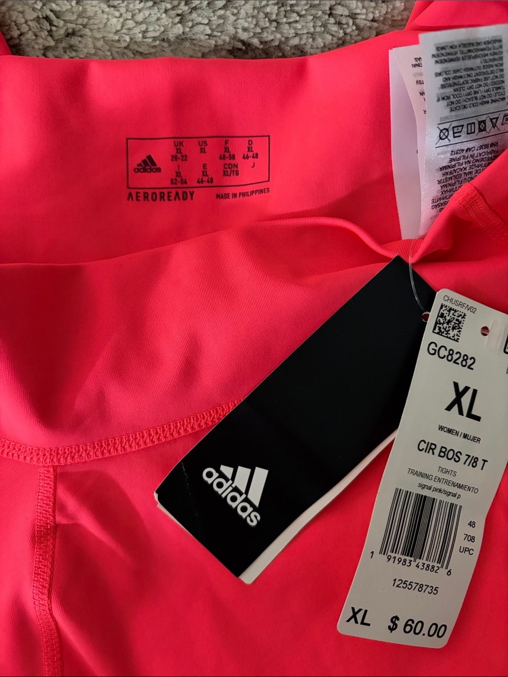 adidas Hot Pink Capri Leggings with White Logo - Picture 5 of 5